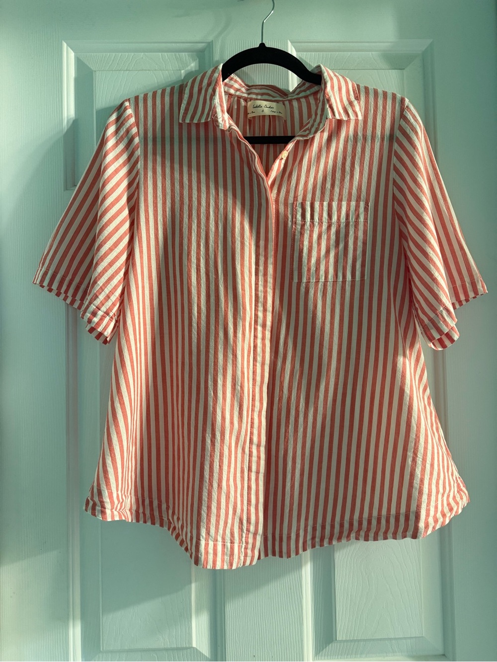 Button-Down Red & White Striped Shirt by Isabella Sinclair